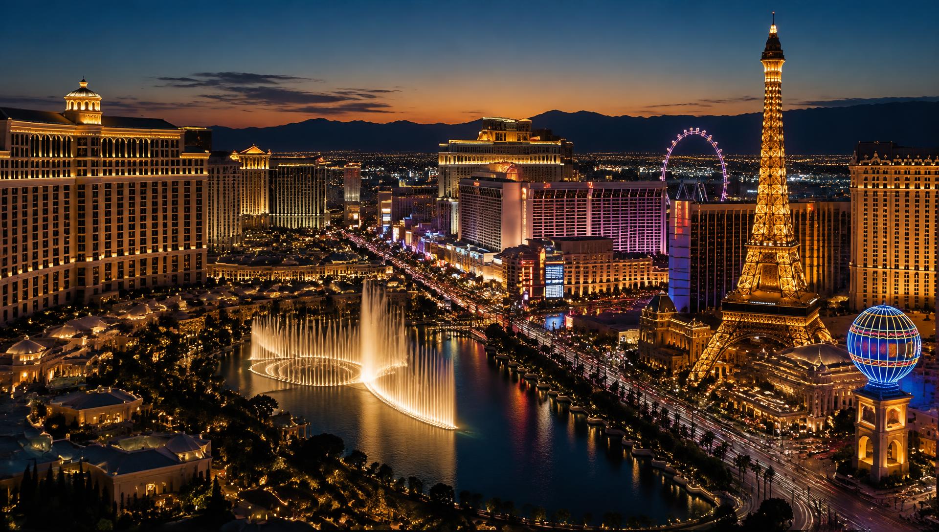 Glowing city skyline at sunset